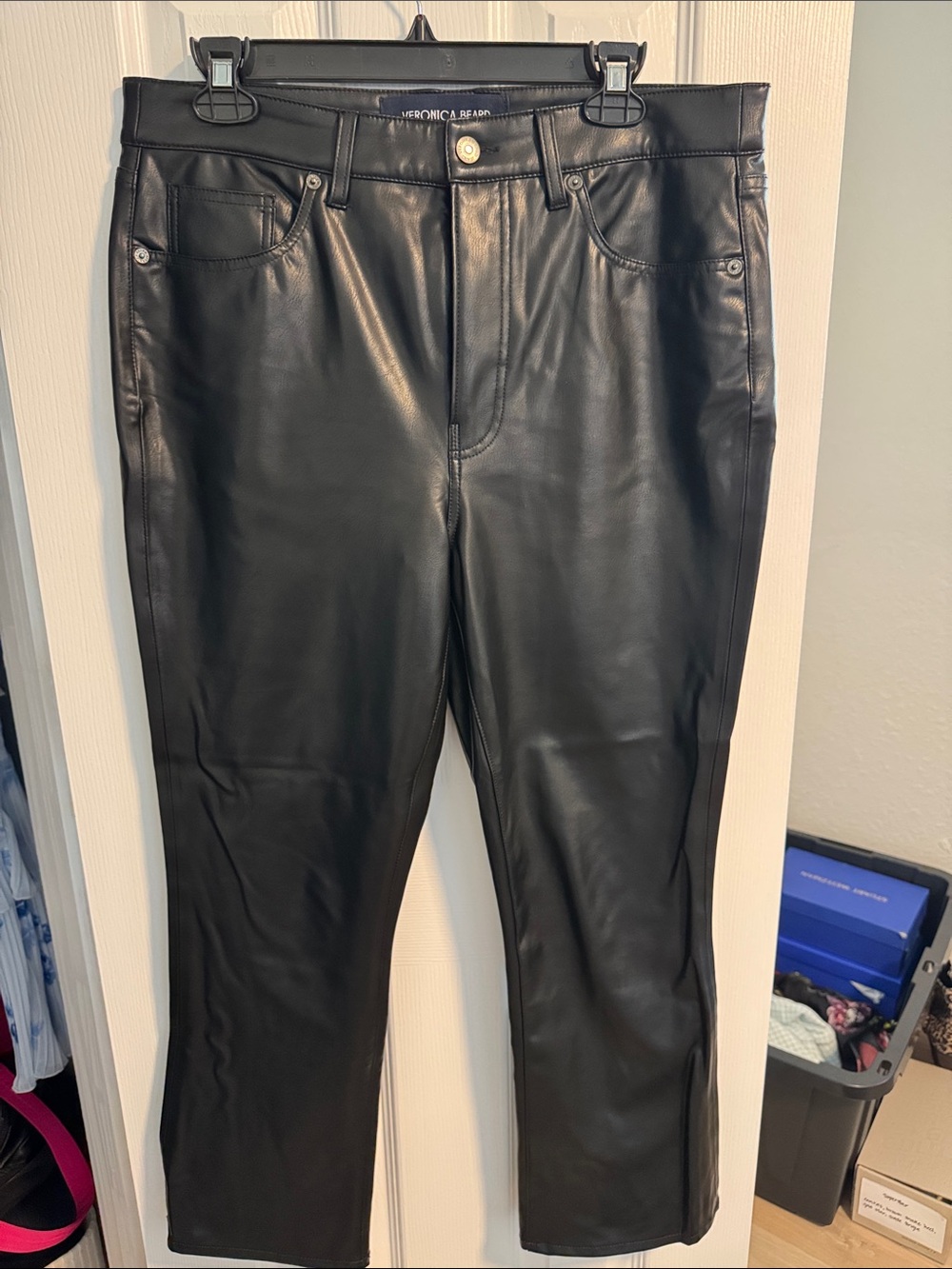 Veronica Beard Black Faux Leather Straight-Leg Pants